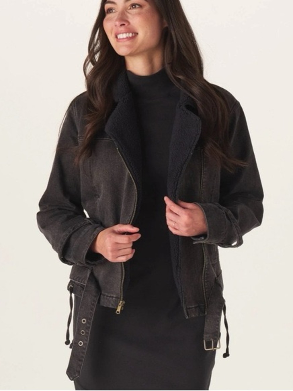 The Normal Brand Black Sherpa-Lined Jean Jacket